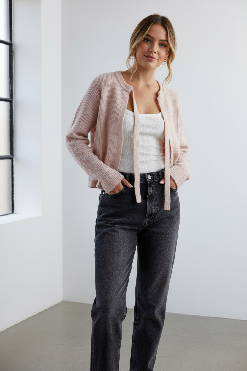 Eleganter Strick-Cardigan mit Bindeband