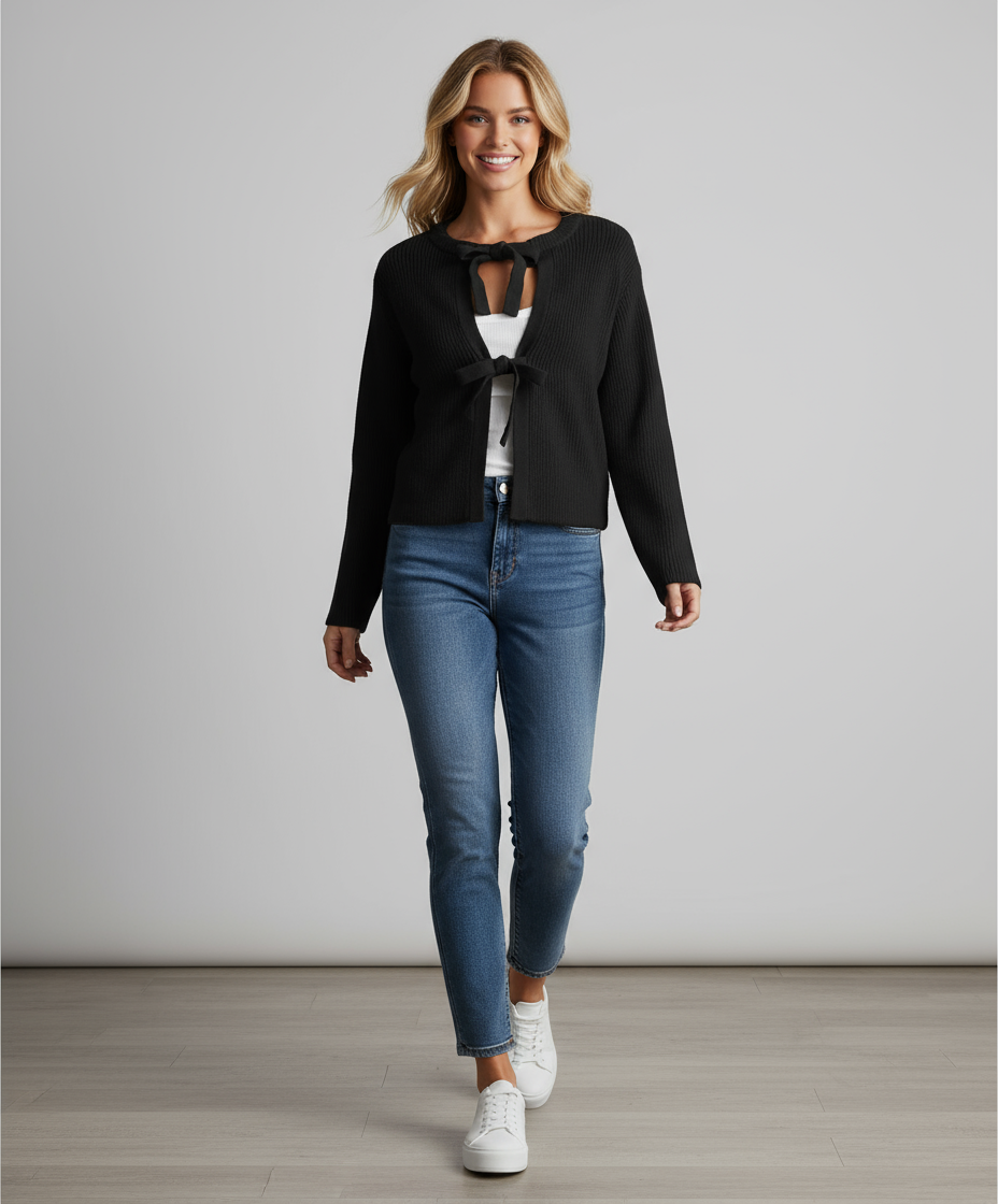 Eleganter Strick-Cardigan mit Bindeband