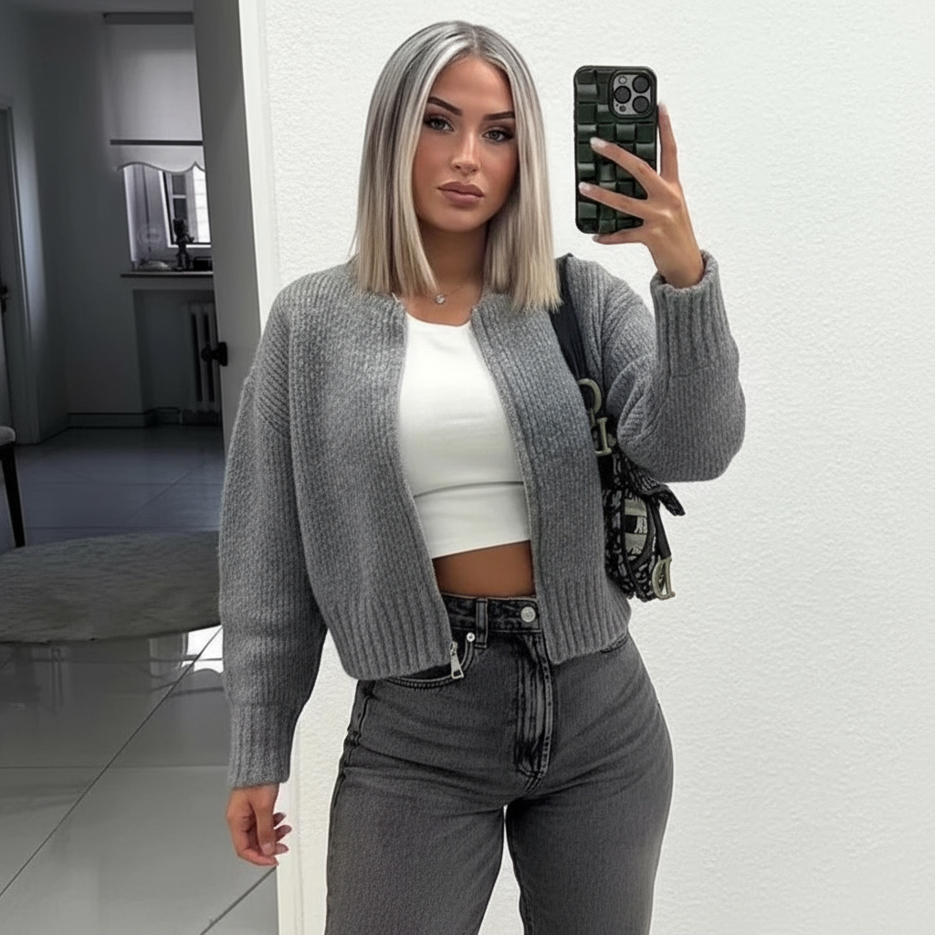 Karen: Zeitlose Zip Strickjacke aus hochwertigem Material