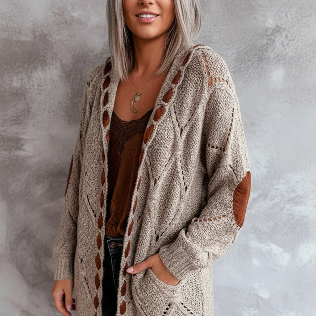 Lilika Zeitloser Strick-Cardigan mit Patches