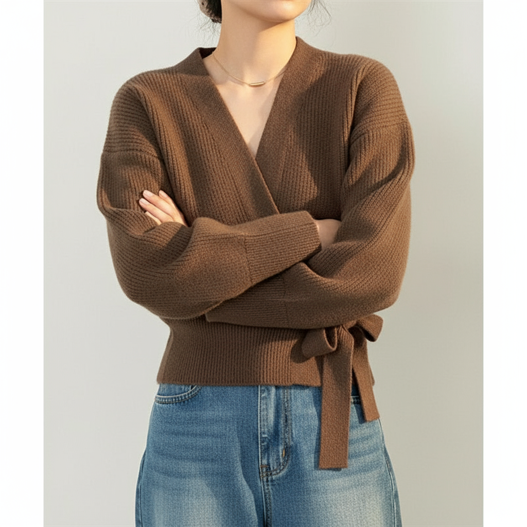 Leighanne Zeitlose Wickel-Strickjacke mit Bindeband