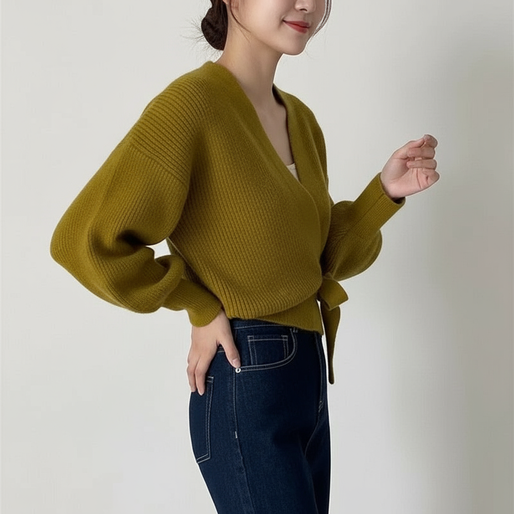 Leighanne Zeitlose Wickel-Strickjacke mit Bindeband