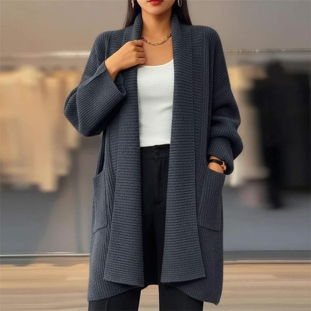 Amaya Elegante Lange Strickjacke in Hochwertig