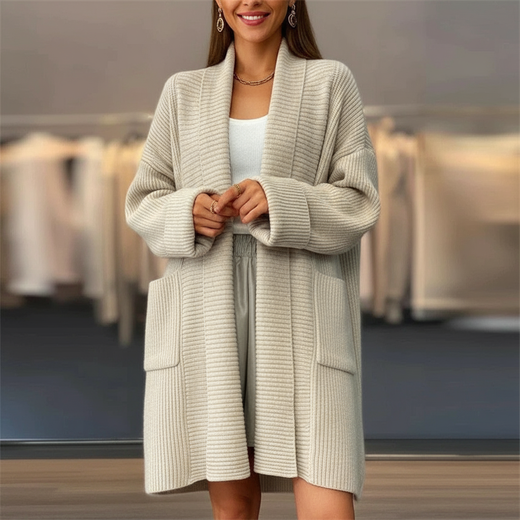 Amaya Elegante Lange Strickjacke in Hochwertig