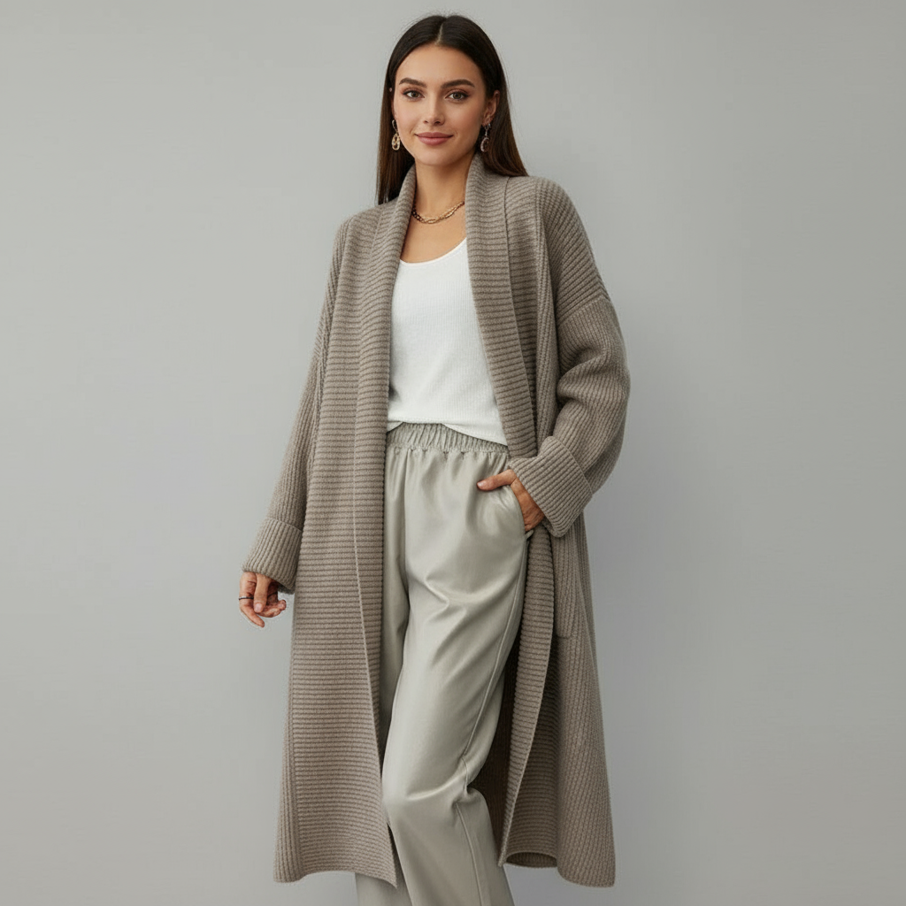 Amaya Elegante Lange Strickjacke in Hochwertig
