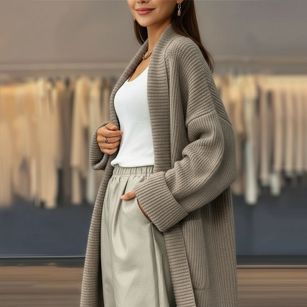 Amaya Elegante Lange Strickjacke in Hochwertig