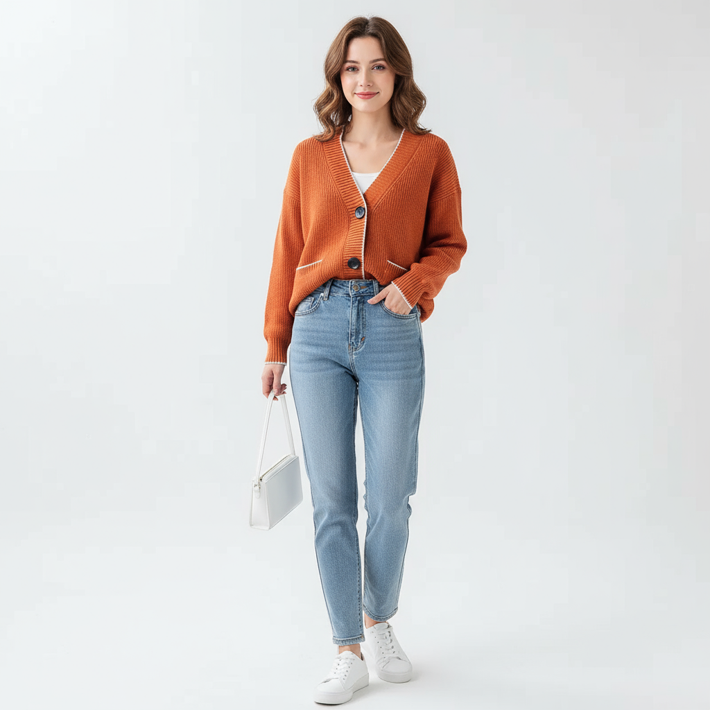 Allana Zeitlose Strickjacke mit Kontrastbesatz