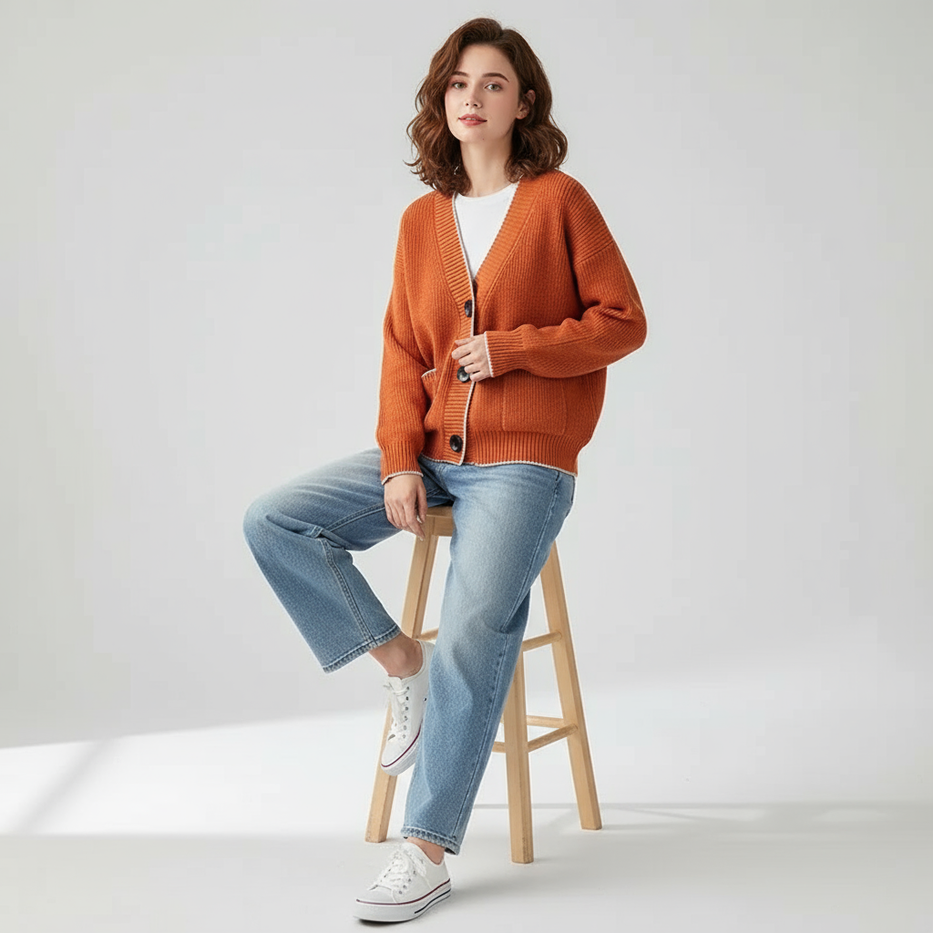 Allana Zeitlose Strickjacke mit Kontrastbesatz