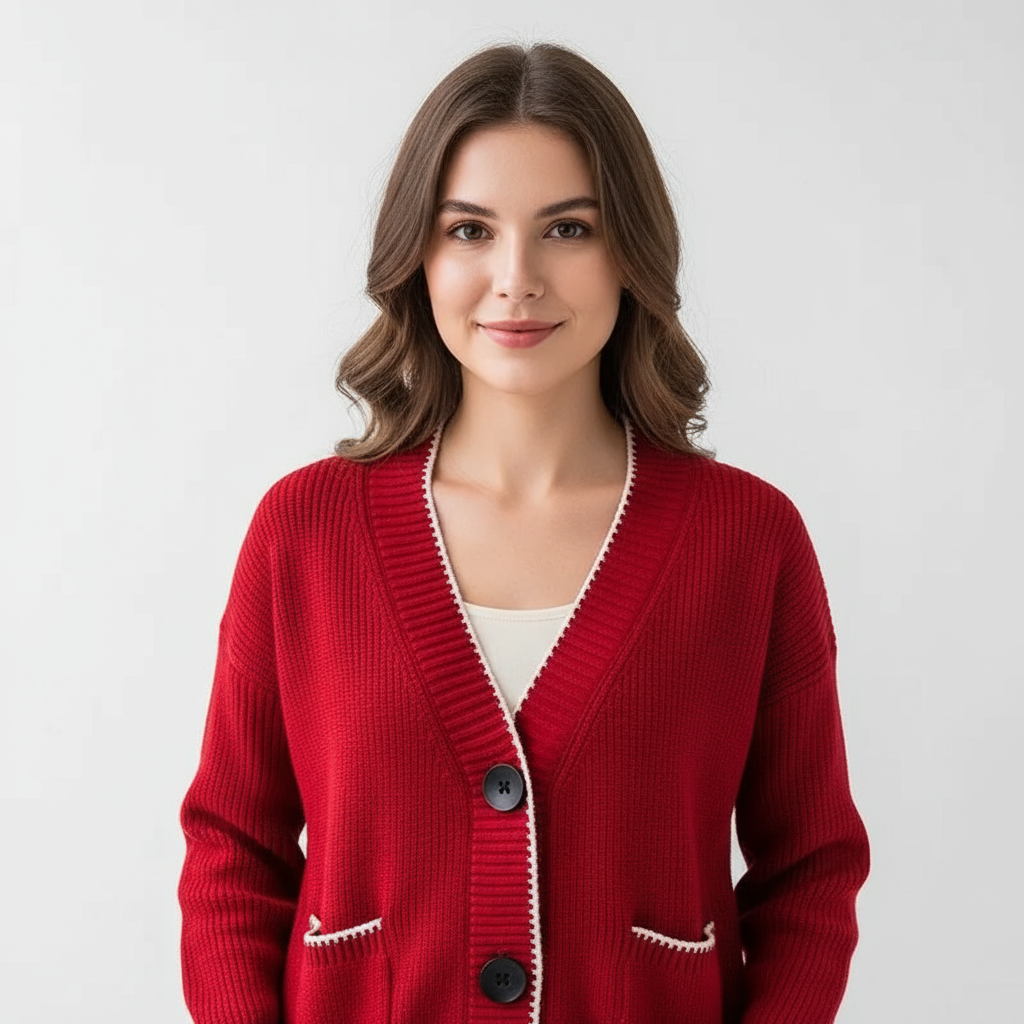 Allana Zeitlose Strickjacke mit Kontrastbesatz