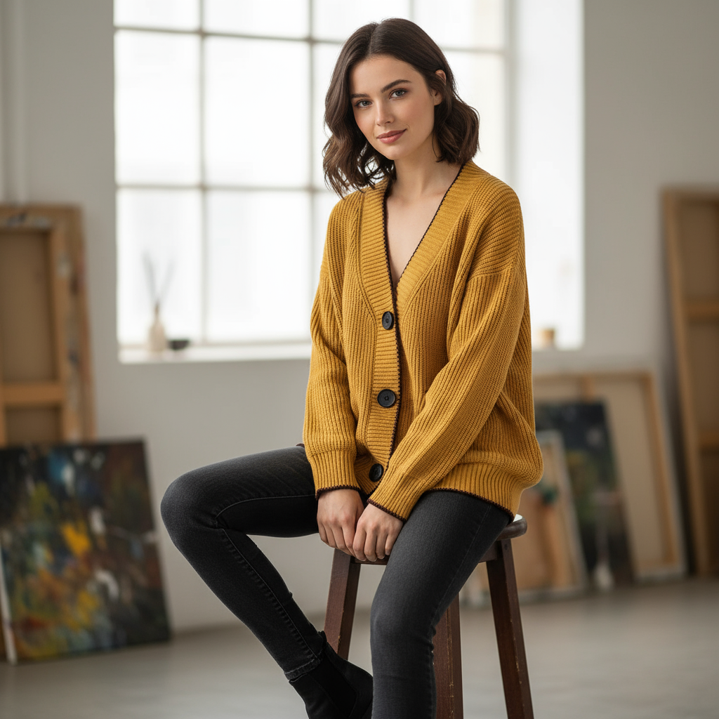 Allana Zeitlose Strickjacke mit Kontrastbesatz