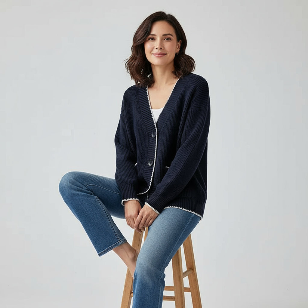 Allana Zeitlose Strickjacke mit Kontrastbesatz