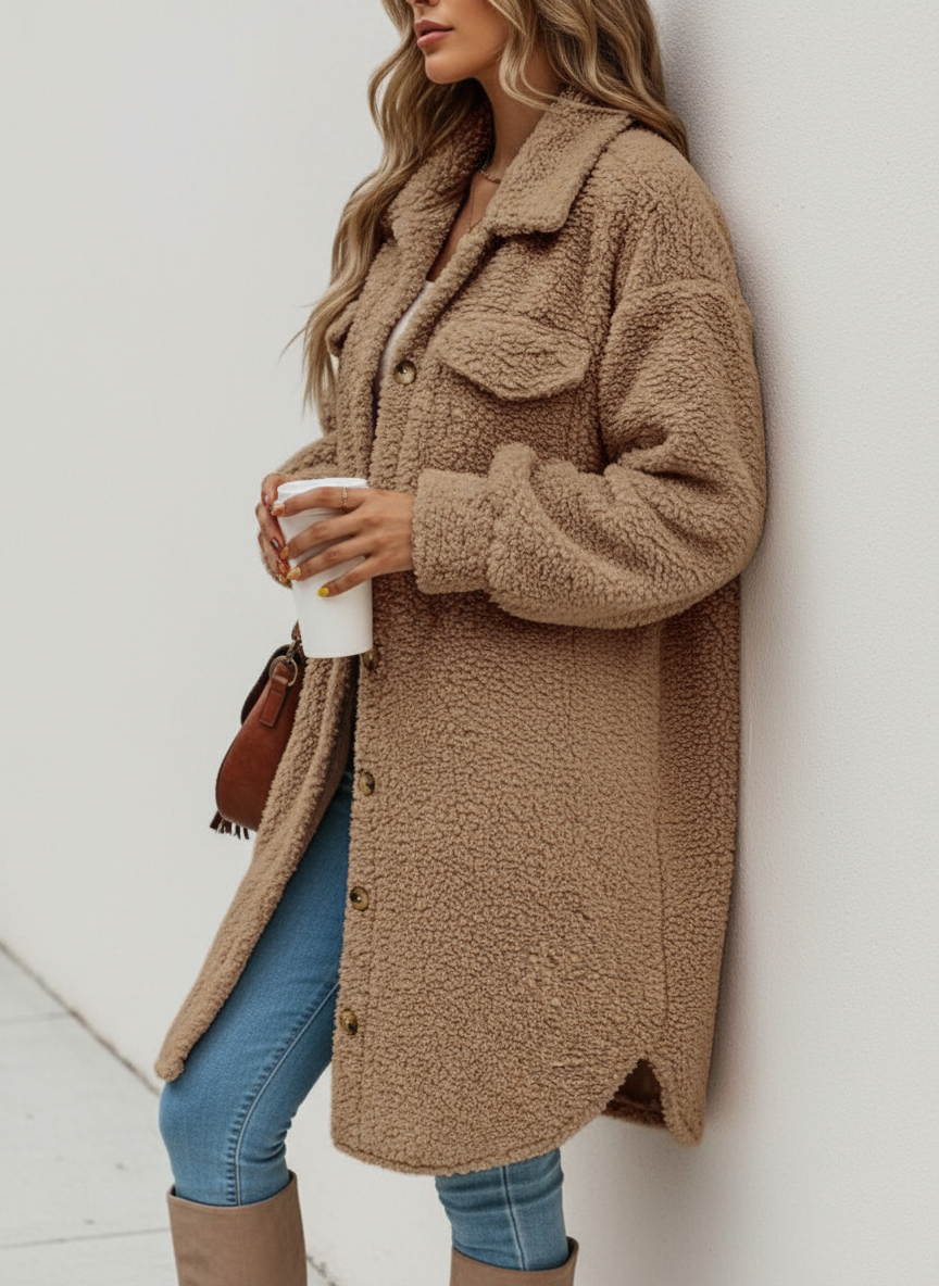 Zeitlose Teddy Fleece Shacket für Damen