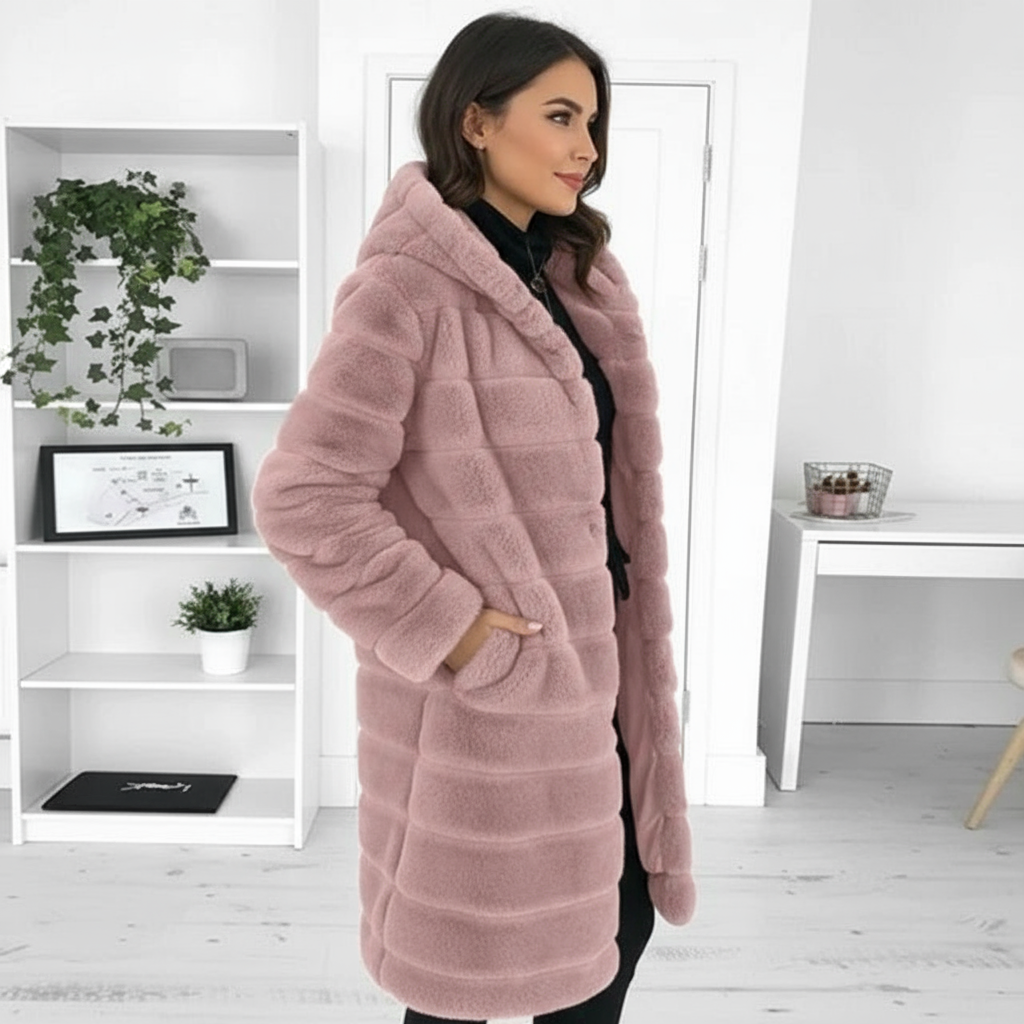 Zeitloser Elegganter Kunstpelzmantel mit Kapuze