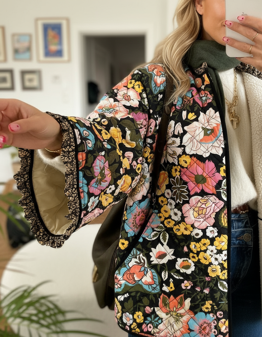 Evelyn Zeitlose Gesteppte Jacke mit Blumenprint