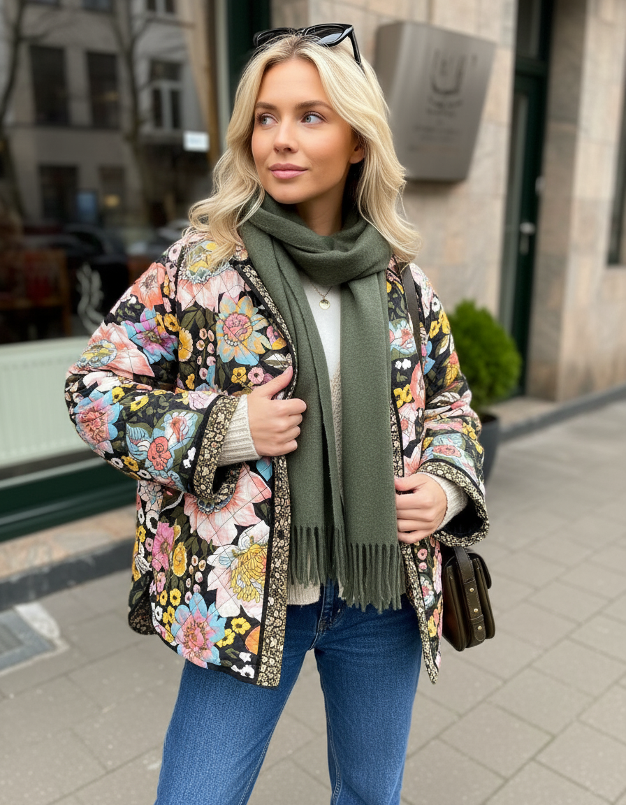 Evelyn Zeitlose Gesteppte Jacke mit Blumenprint