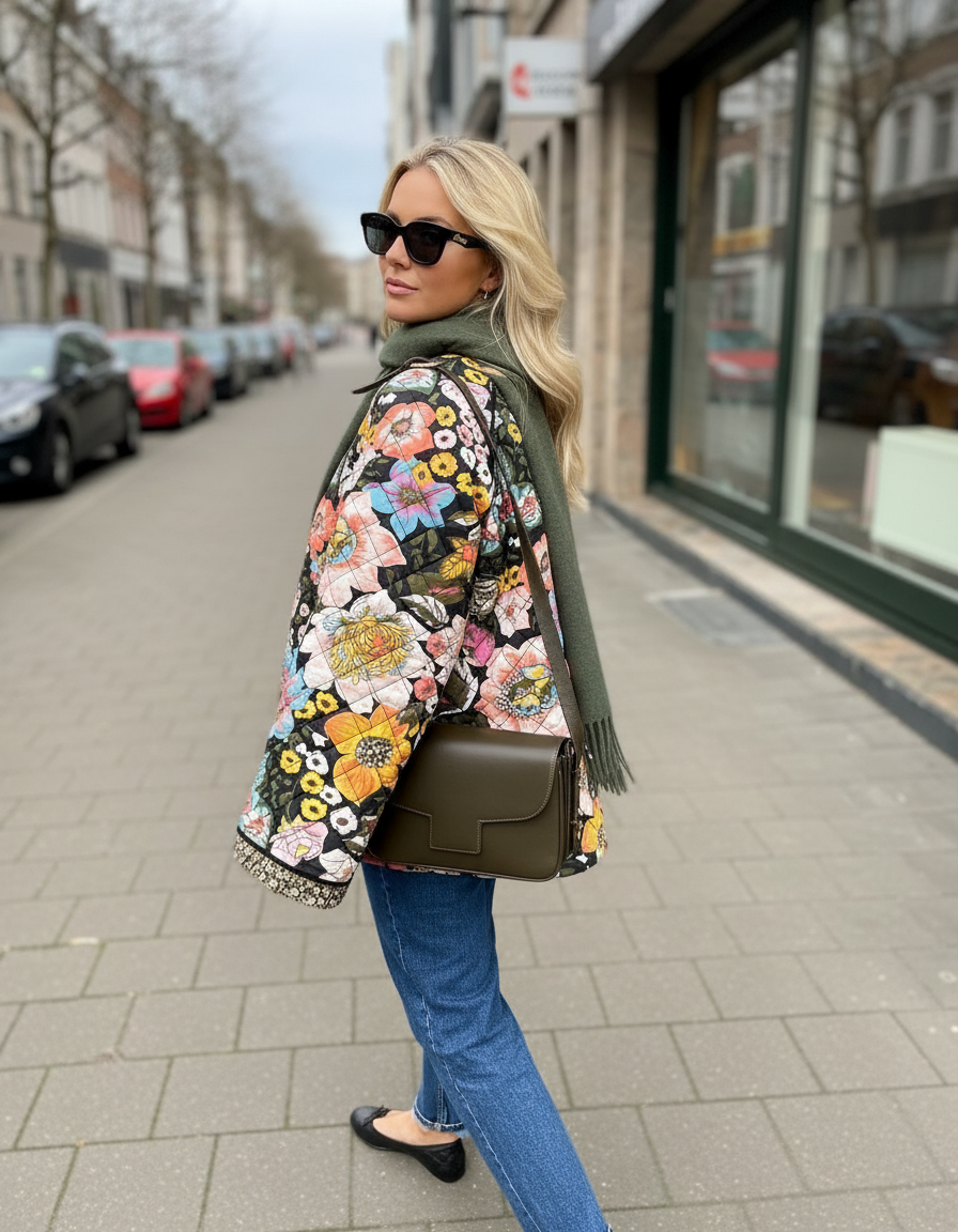 Evelyn Zeitlose Gesteppte Jacke mit Blumenprint