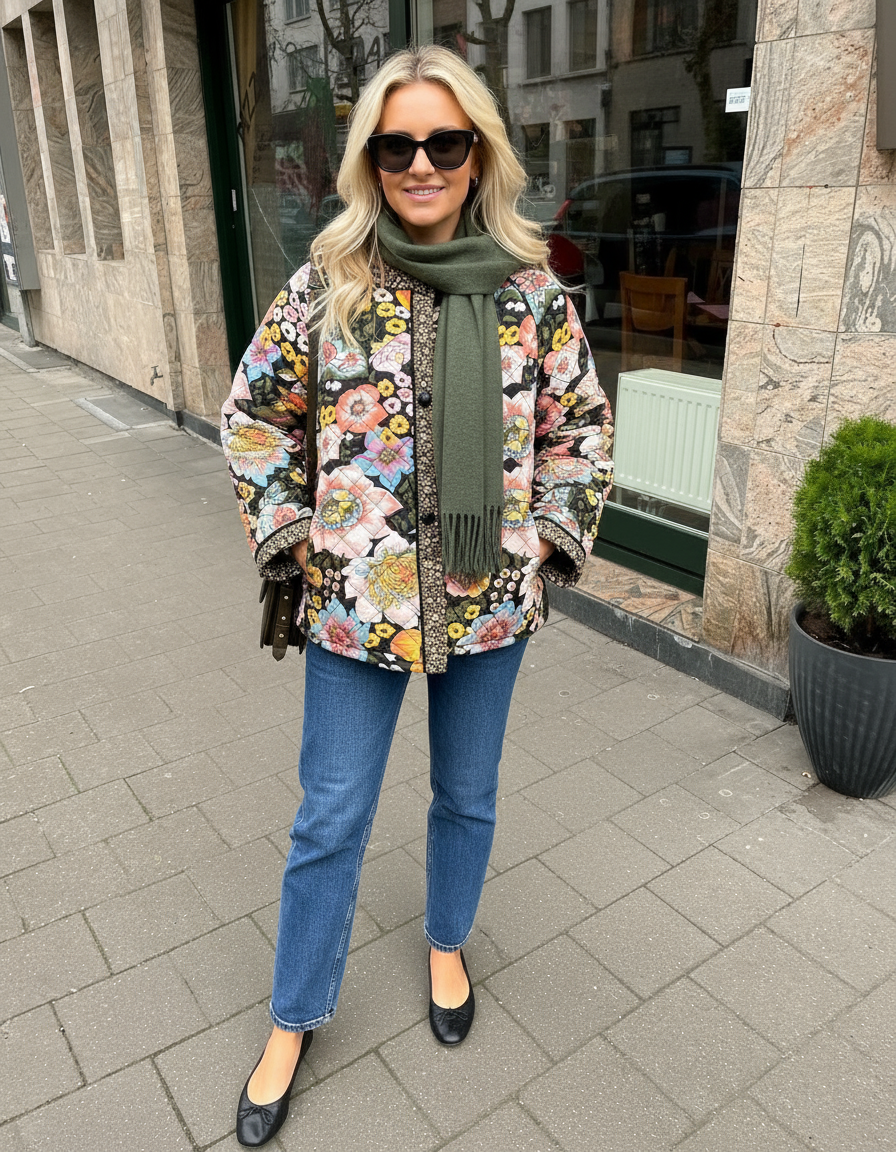 Evelyn Zeitlose Gesteppte Jacke mit Blumenprint