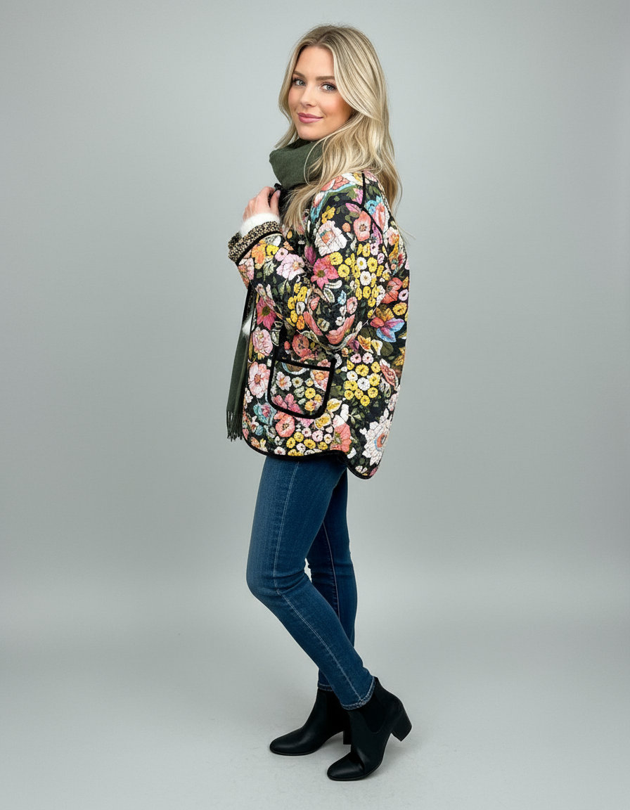 Evelyn Zeitlose Gesteppte Jacke mit Blumenprint