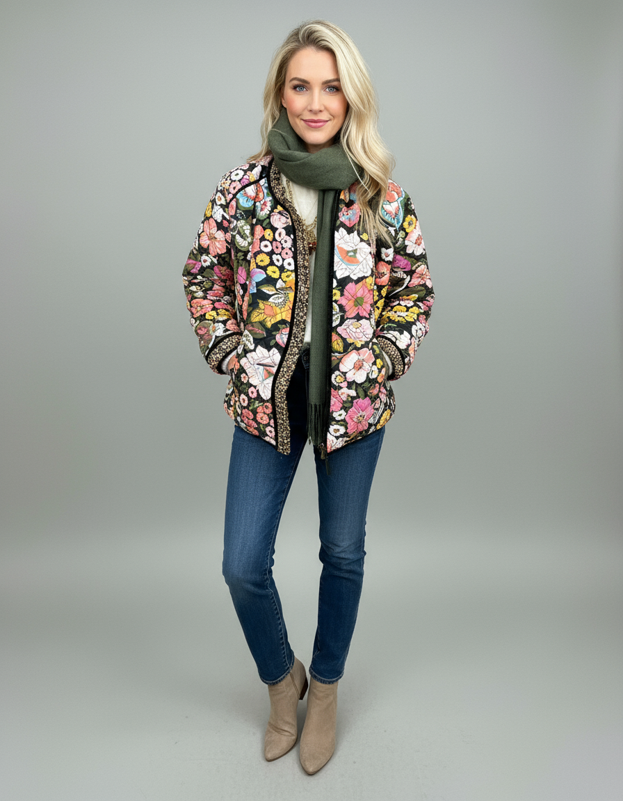 Evelyn Zeitlose Gesteppte Jacke mit Blumenprint