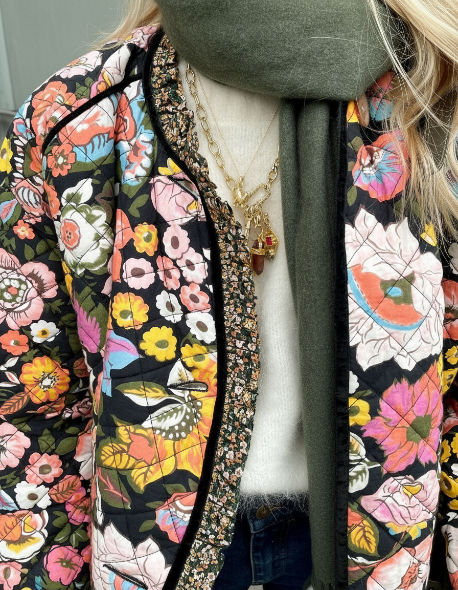 Evelyn Zeitlose Gesteppte Jacke mit Blumenprint