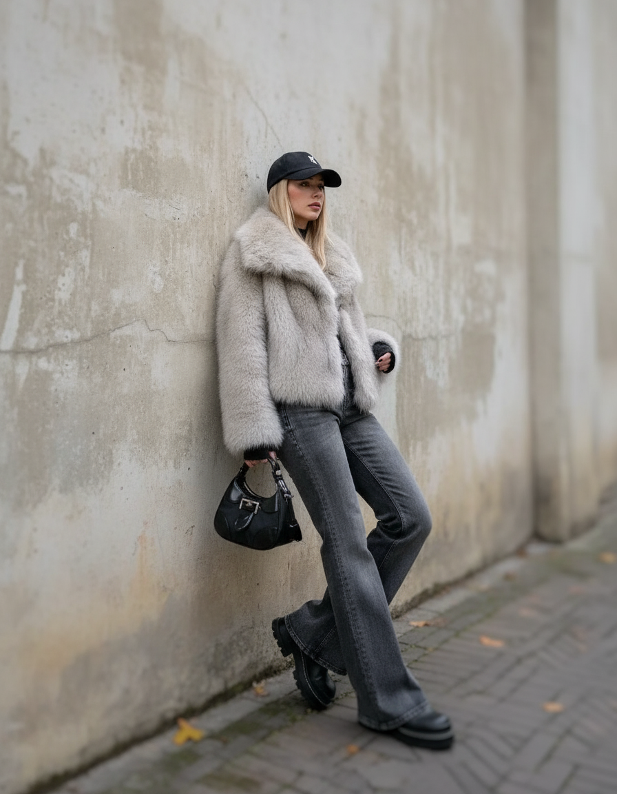 Olivia Zeitlose Damen Imitat Pelzjacke