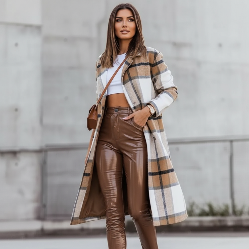 Zeitloser Wollmantel Margot mit Karo