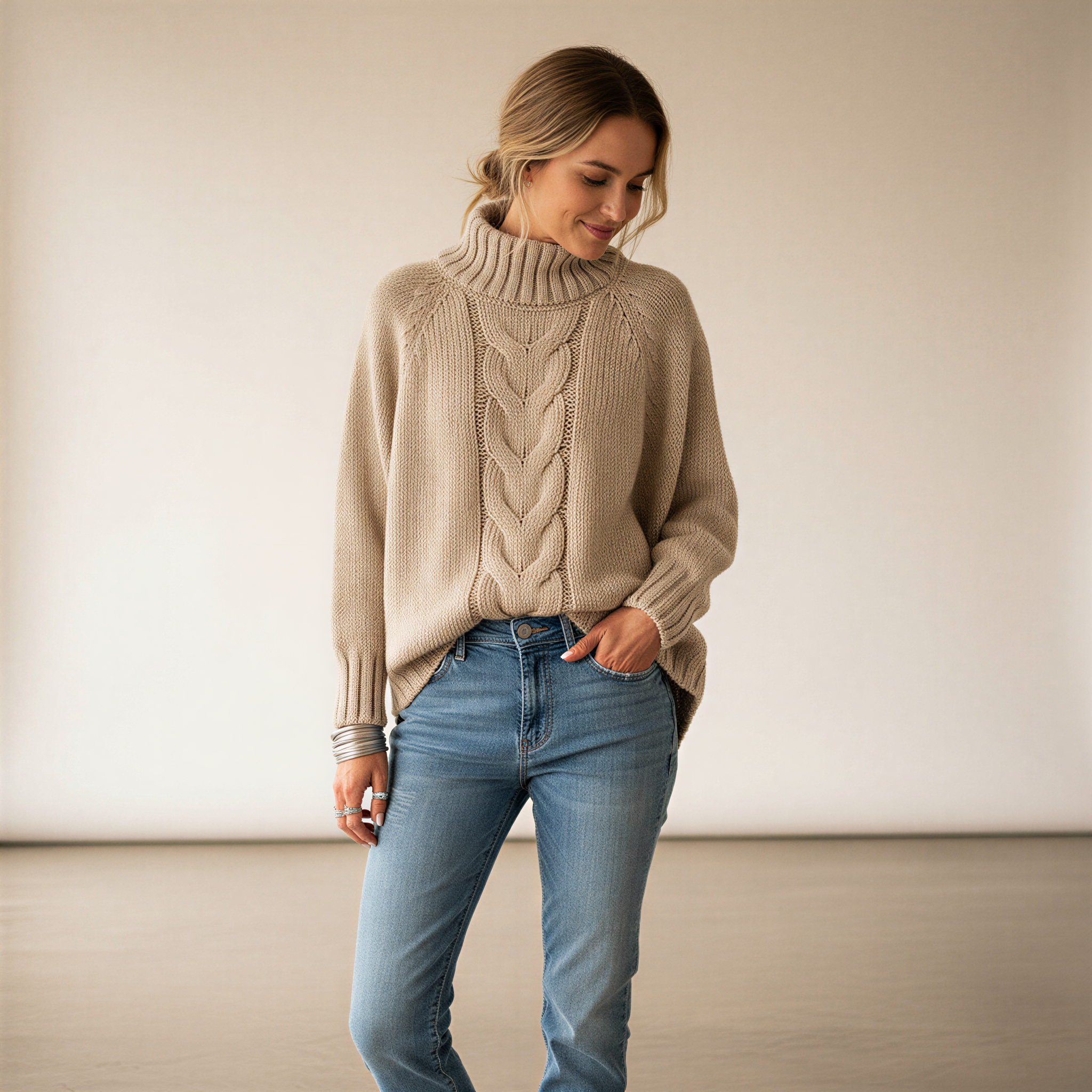 Kyra Zeitloser Zopfstrick Rollkragenpullover