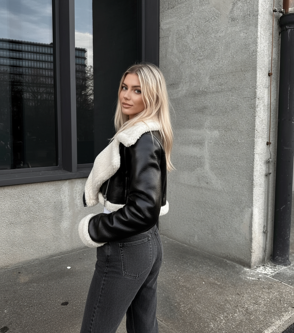 Sofia Zeitlose Lederjacke mit Fellbesatz