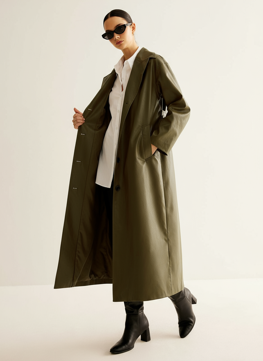 Aurelia Zeitloser Langer Leder Trenchcoat