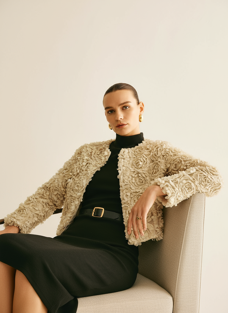 Olivia Zeitlose Rosen-Textur Jacke für Damen