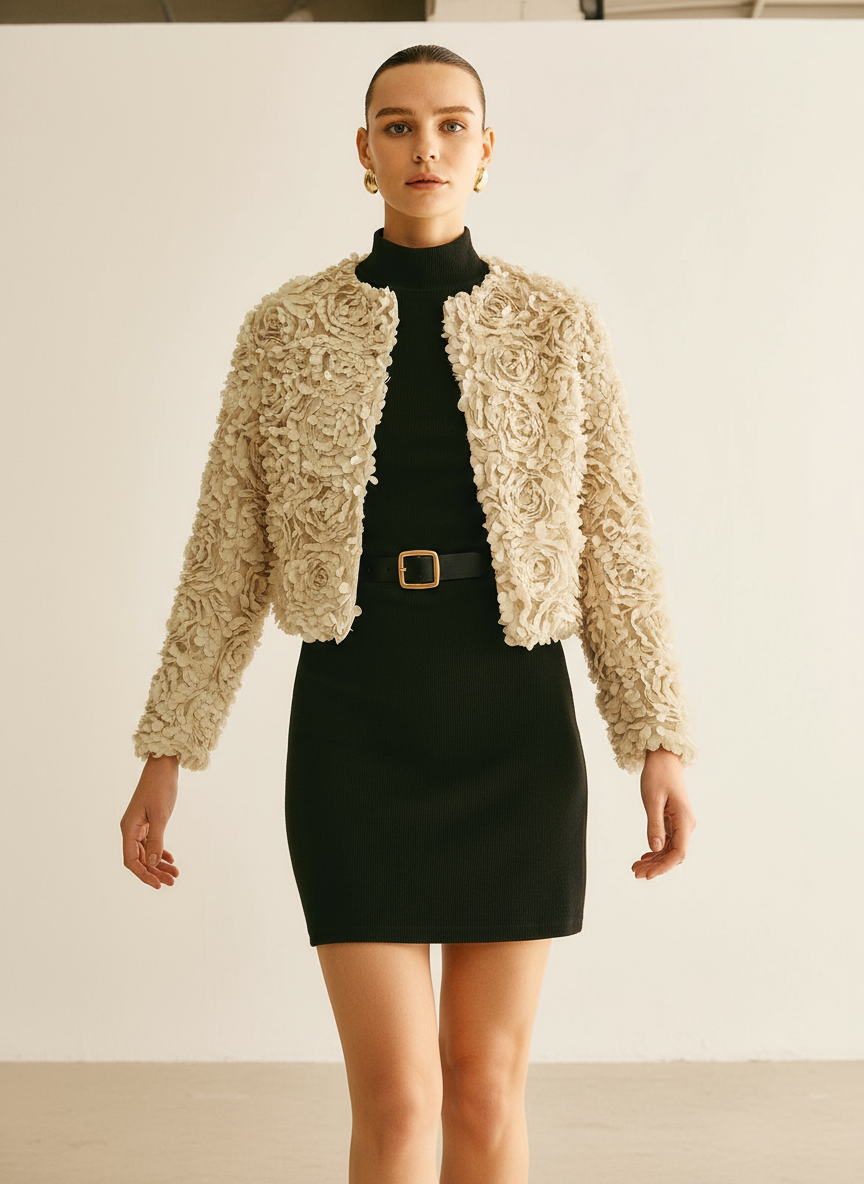 Olivia Zeitlose Rosen-Textur Jacke für Damen