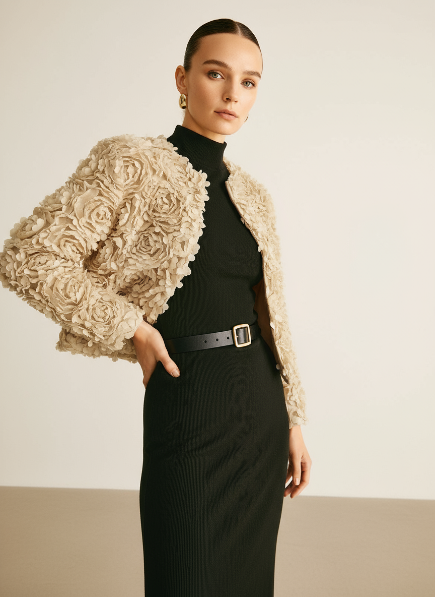 Olivia Zeitlose Rosen-Textur Jacke für Damen