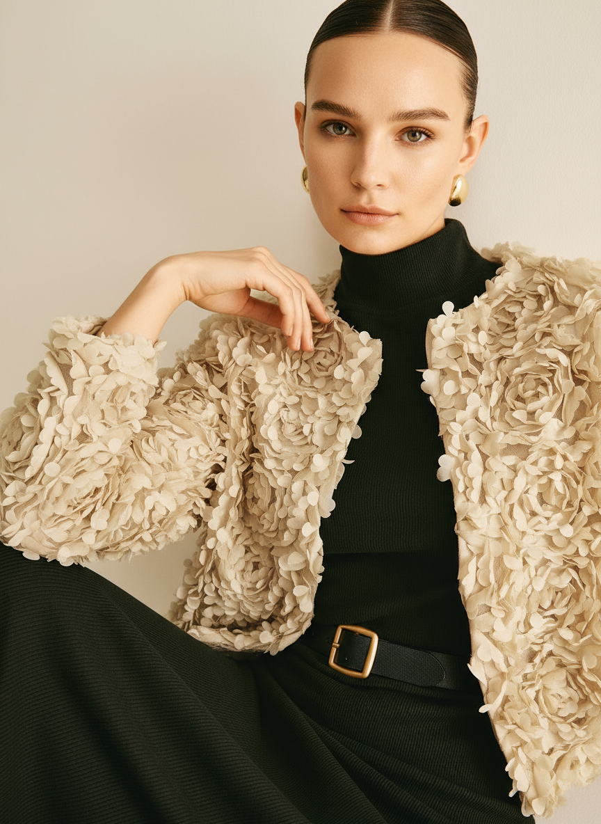 Olivia Zeitlose Rosen-Textur Jacke für Damen