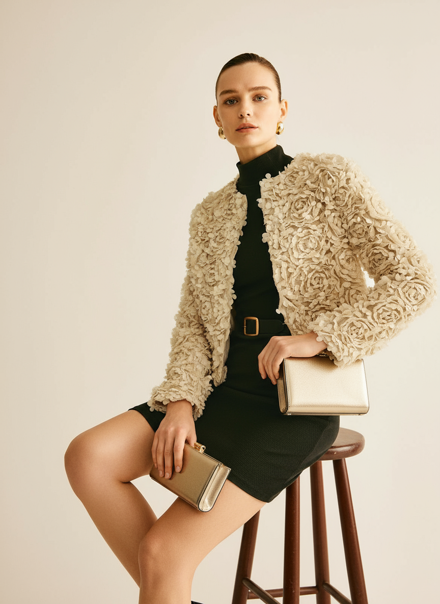 Olivia Zeitlose Rosen-Textur Jacke für Damen