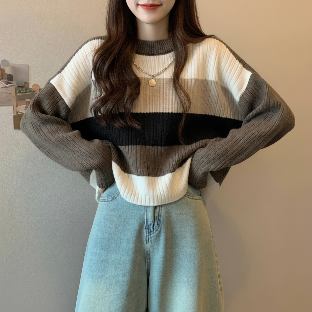 Strickpullover mit Streifen | Lässiger Schnitt | Ganzjahr