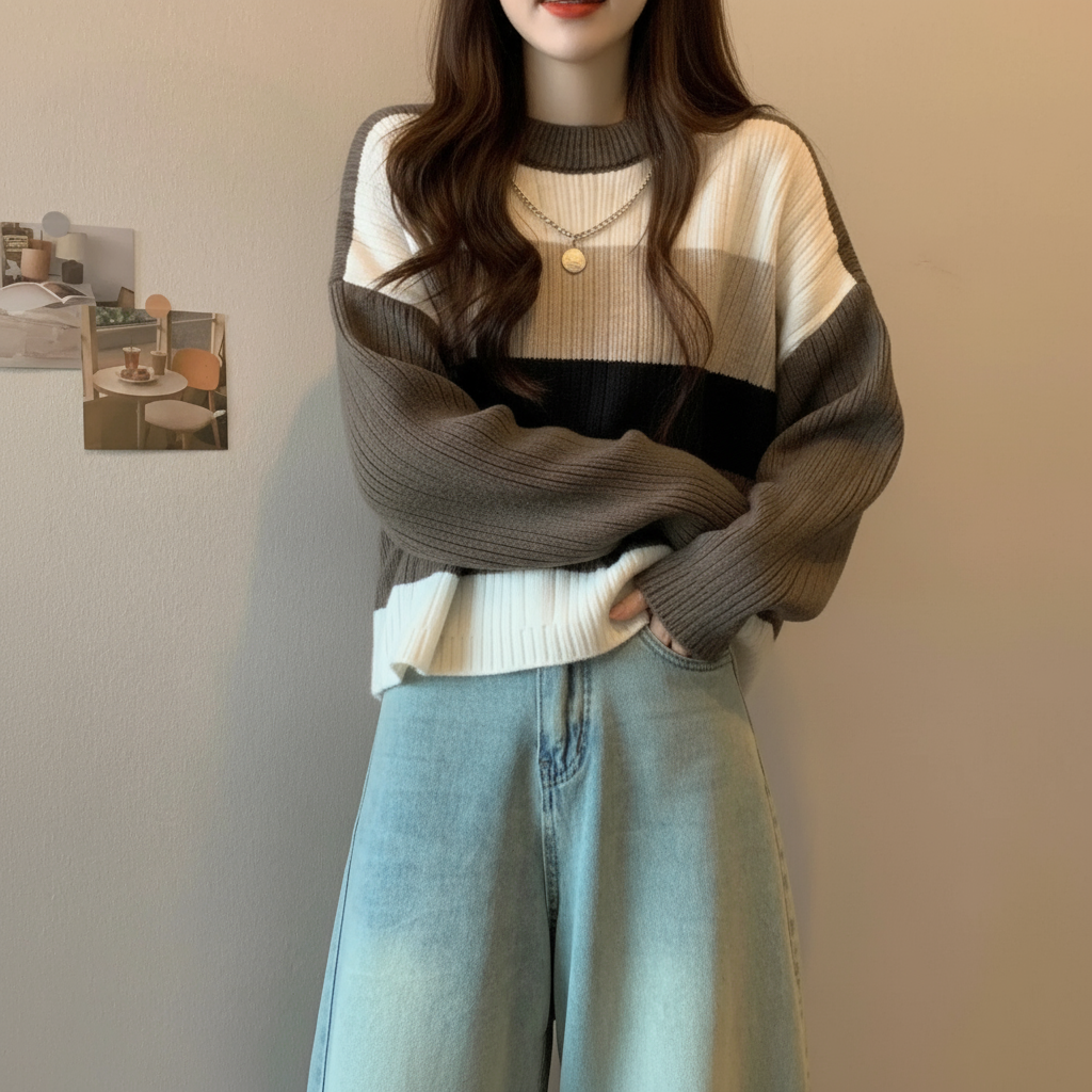 Strickpullover mit Streifen | Lässiger Schnitt | Ganzjahr