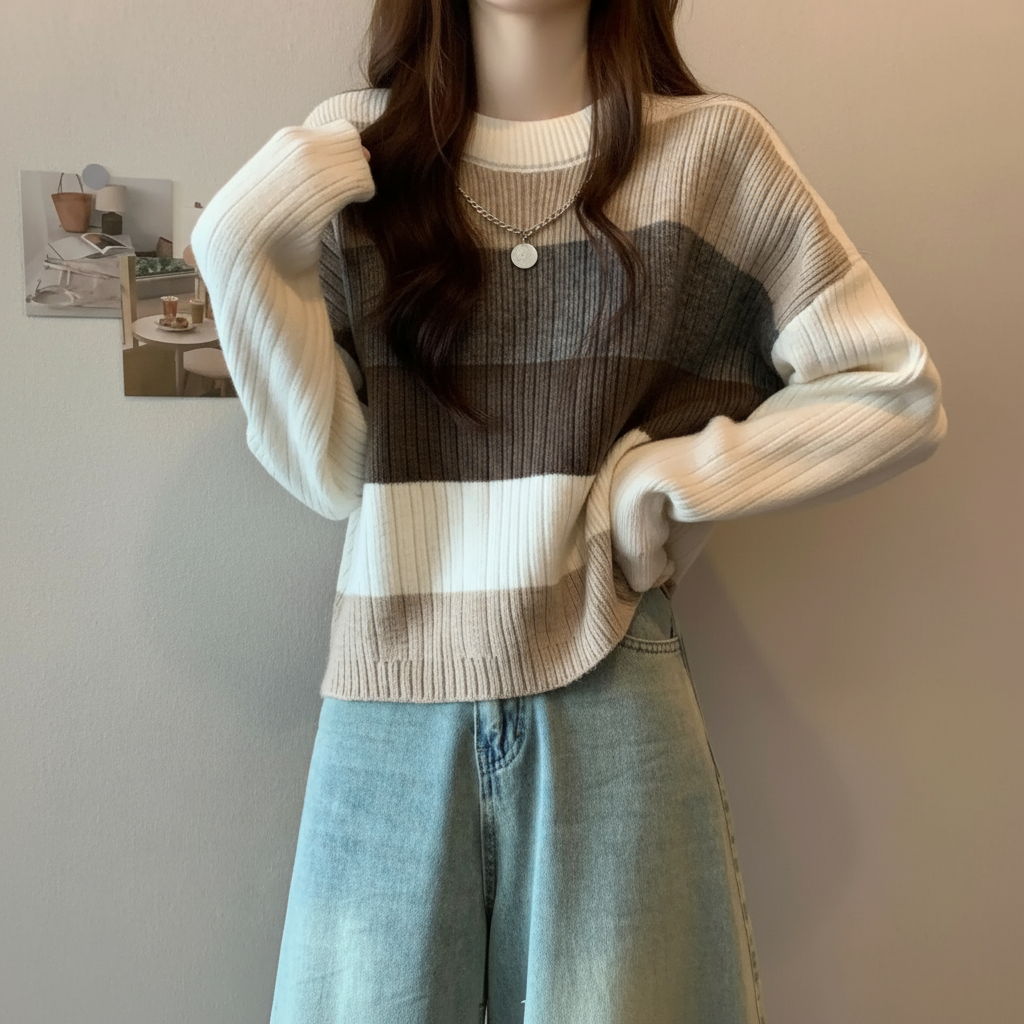 Strickpullover mit Streifen | Lässiger Schnitt | Ganzjahr