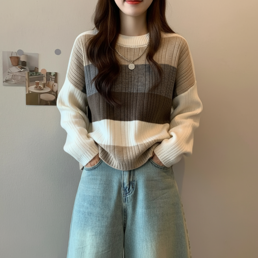 Strickpullover mit Streifen | Lässiger Schnitt | Ganzjahr