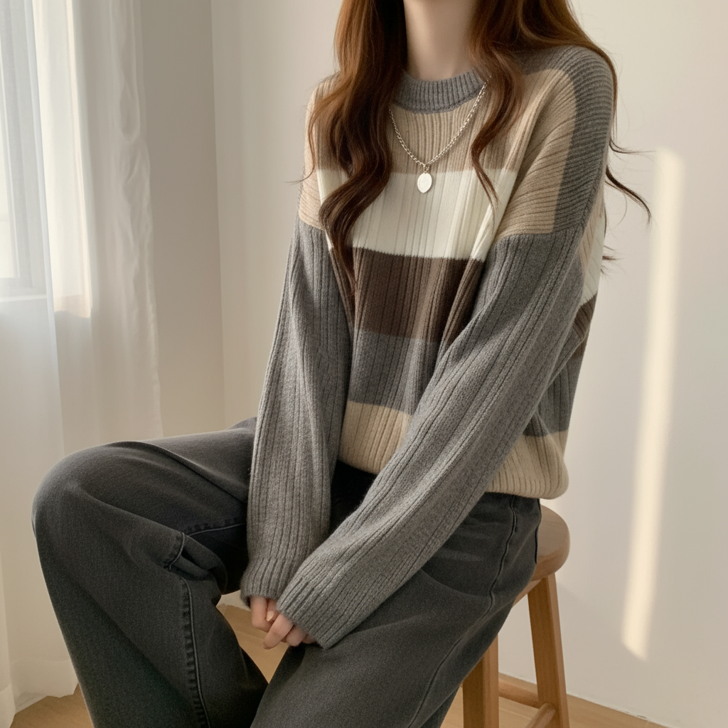 Strickpullover mit Streifen | Lässiger Schnitt | Ganzjahr