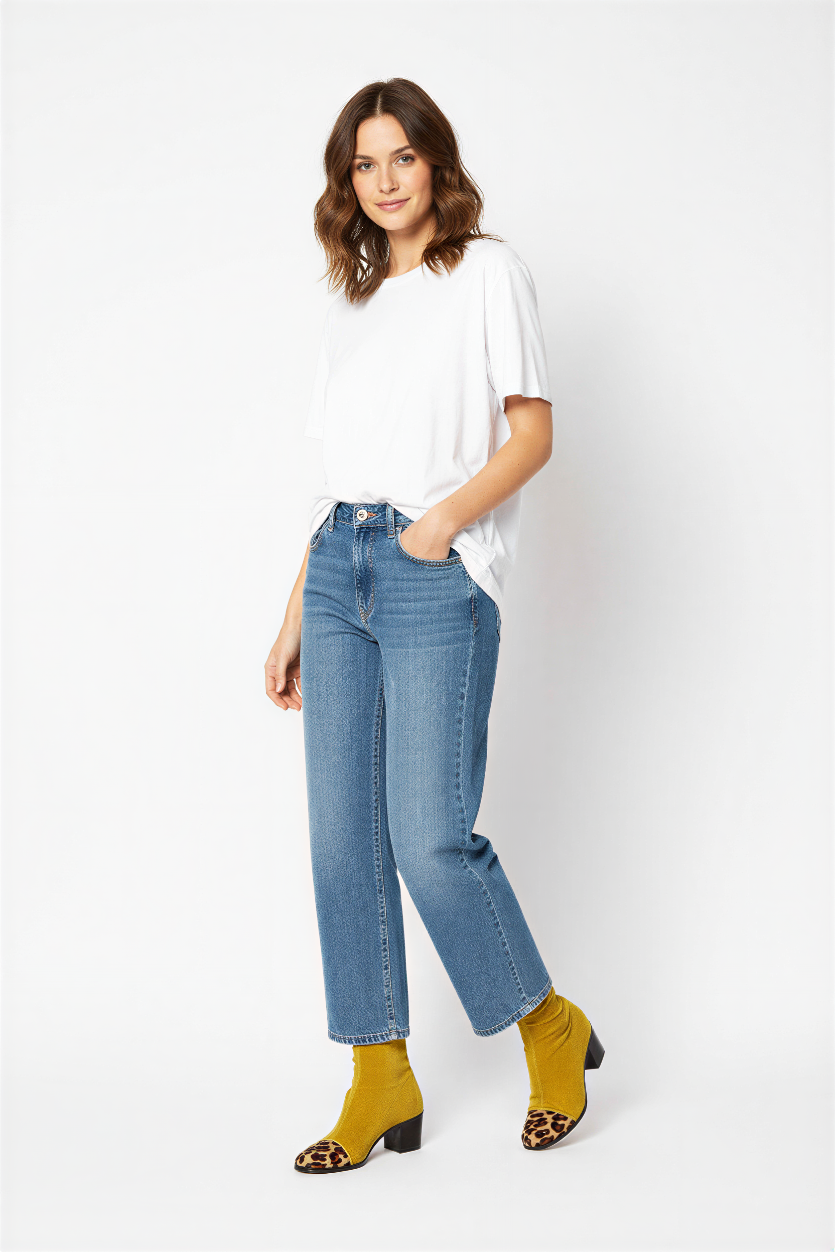 Stiefeletten | Senfgelb mit Leo-Print | Casual Chic