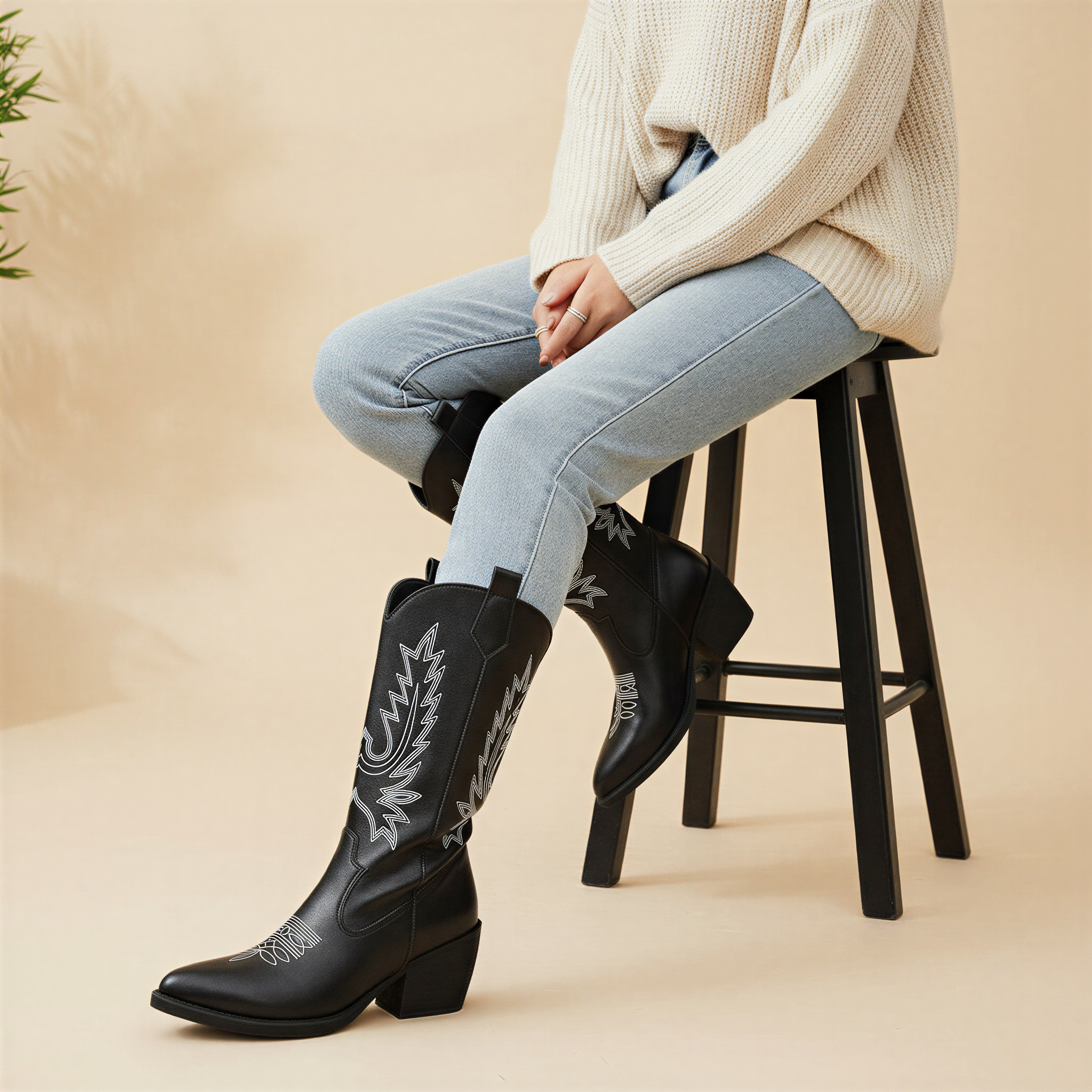 Westernstiefel | Mit Stickerei | Braun