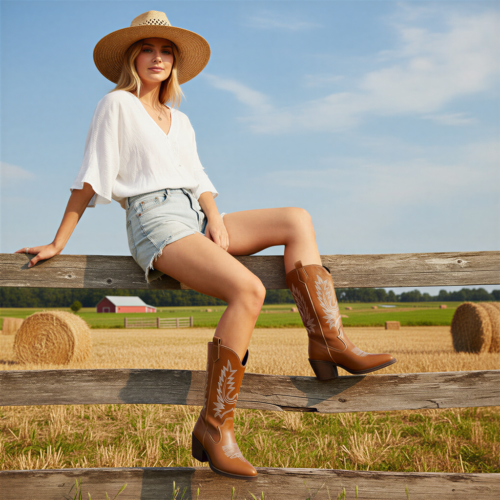 Westernstiefel | Mit Stickerei | Braun