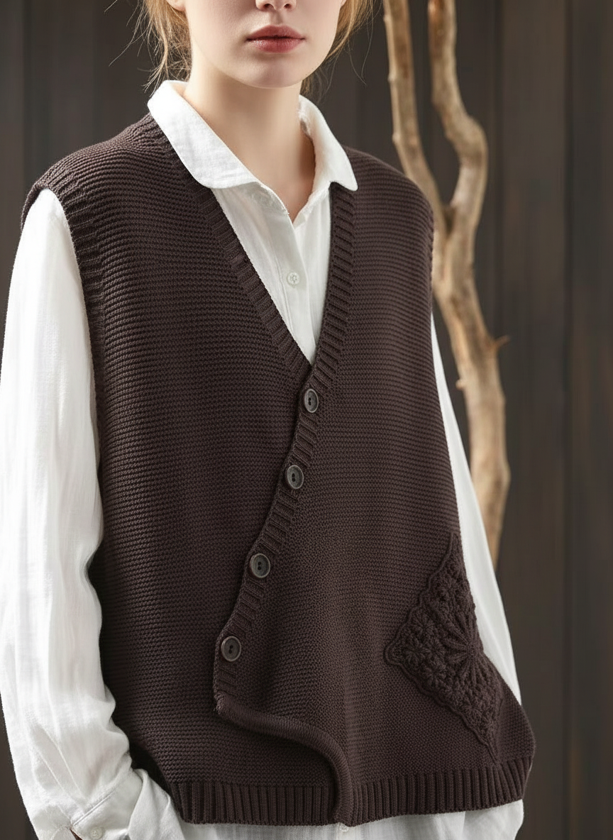 Strickweste Rot | Mit Blumenstickerei | Damen