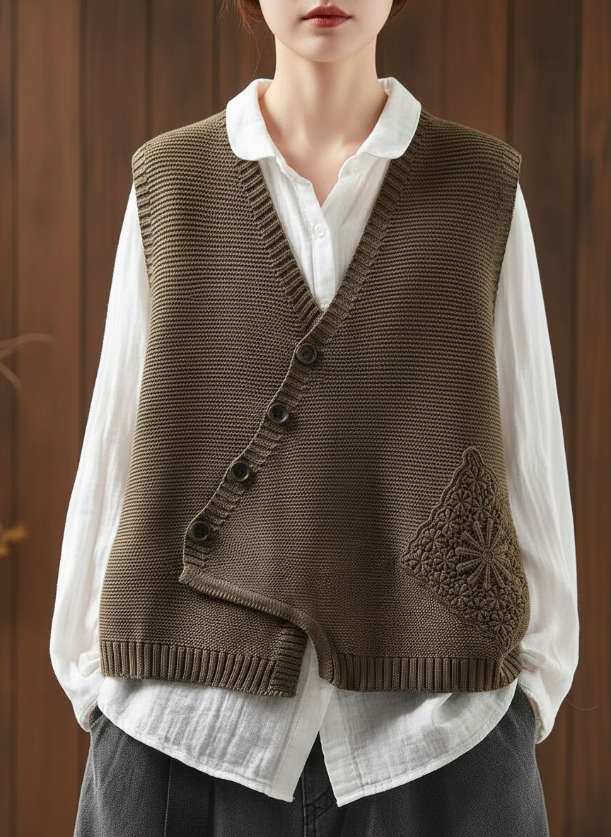 Strickweste Rot | Mit Blumenstickerei | Damen