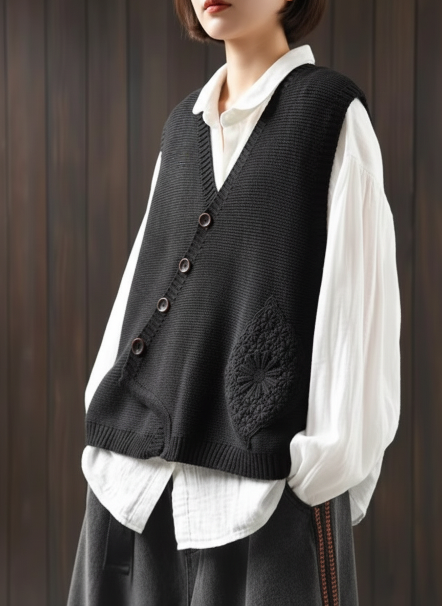 Strickweste Rot | Mit Blumenstickerei | Damen