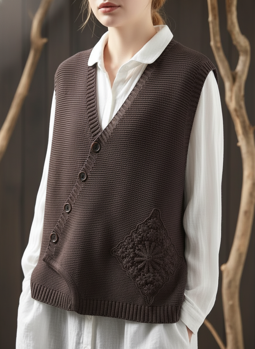 Strickweste Rot | Mit Blumenstickerei | Damen