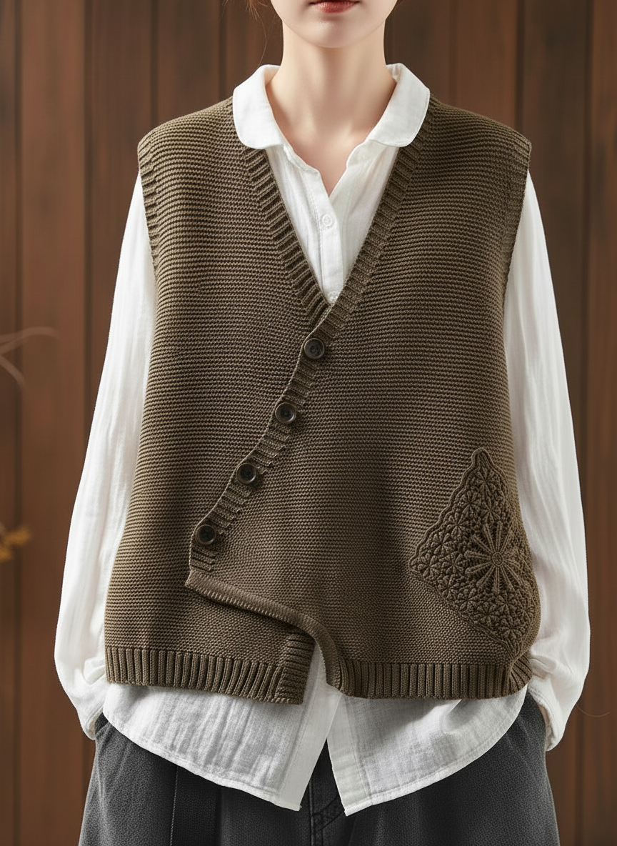 Strickweste Rot | Mit Blumenstickerei | Damen