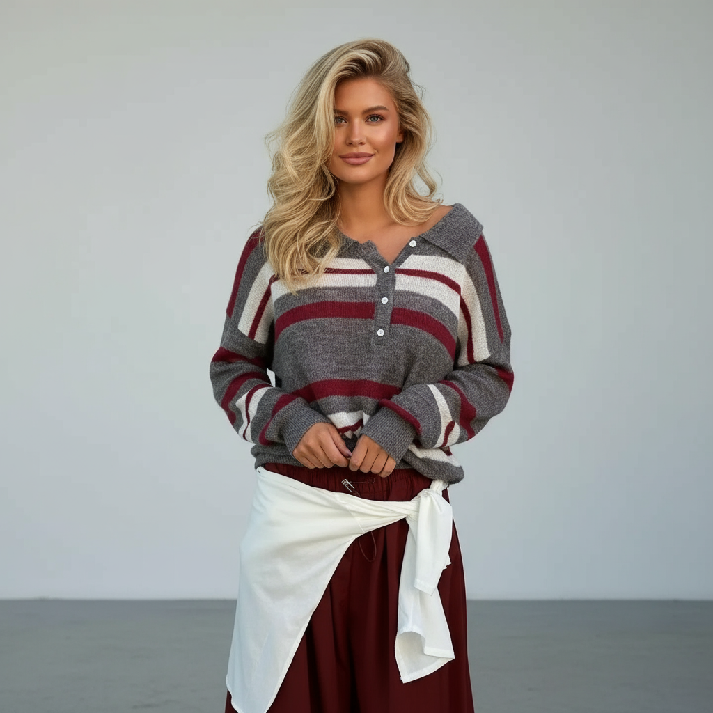 Strickpullover mit Streifen | V-Ausschnitt | Lässiger Chic