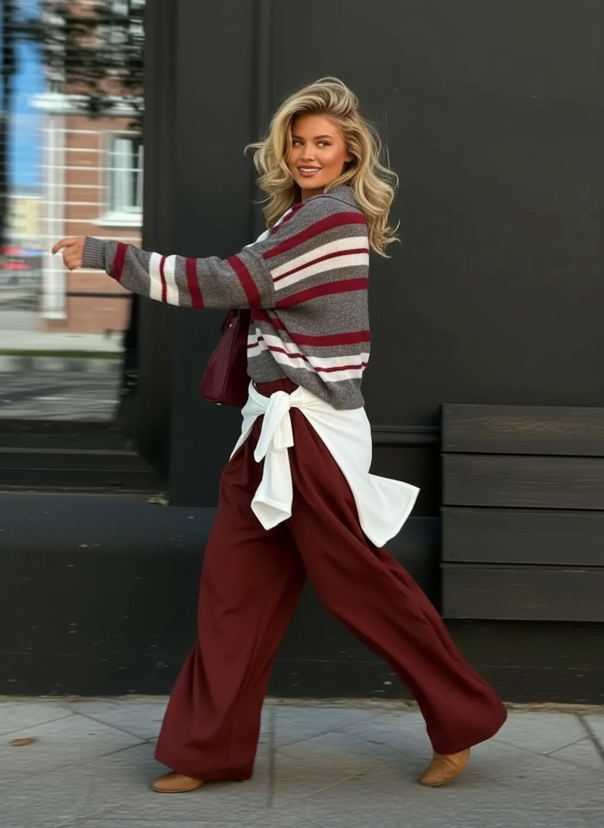 Strickpullover mit Streifen | V-Ausschnitt | Lässiger Chic