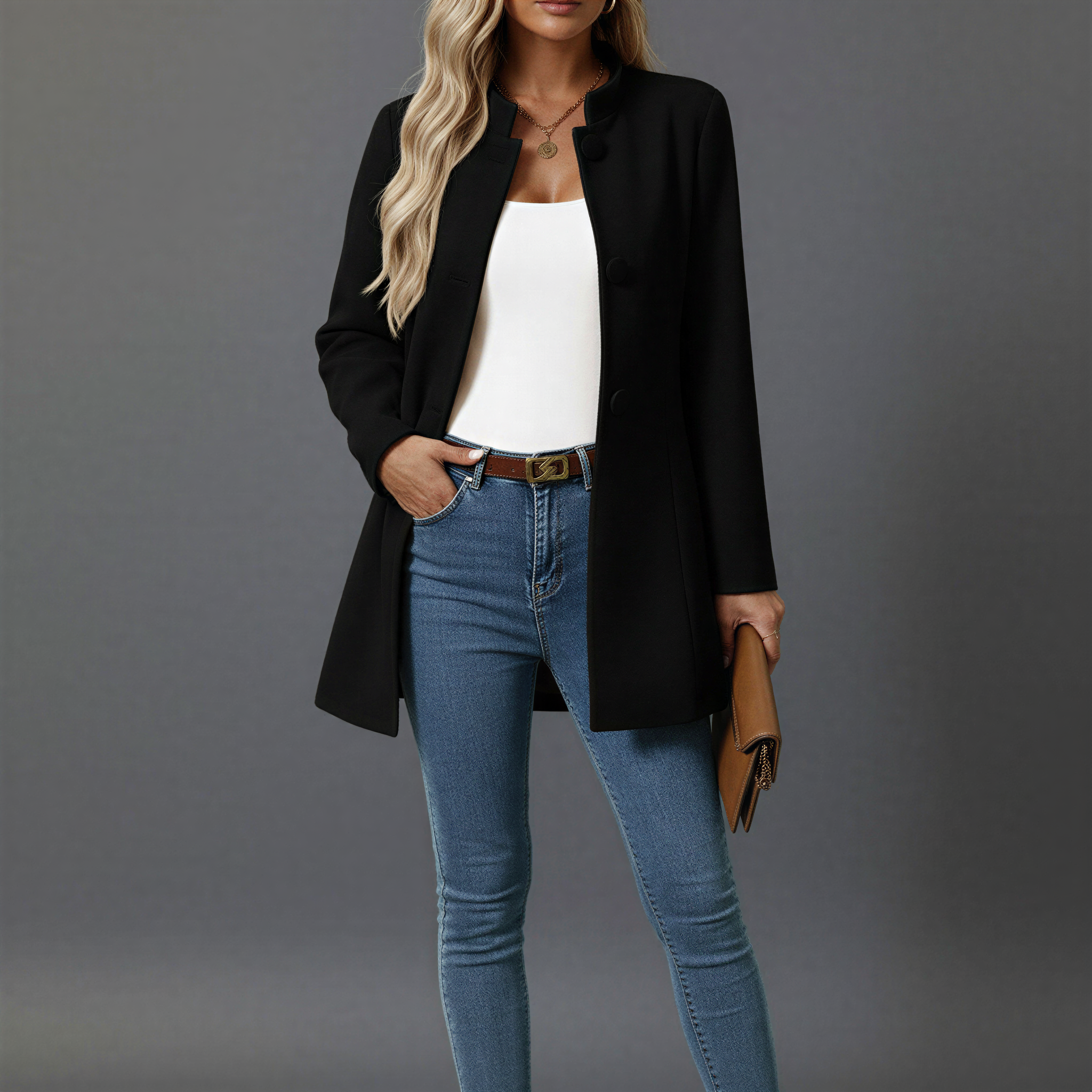 Eleganter Mantel | Mandarin-Kragen | Wollmischung